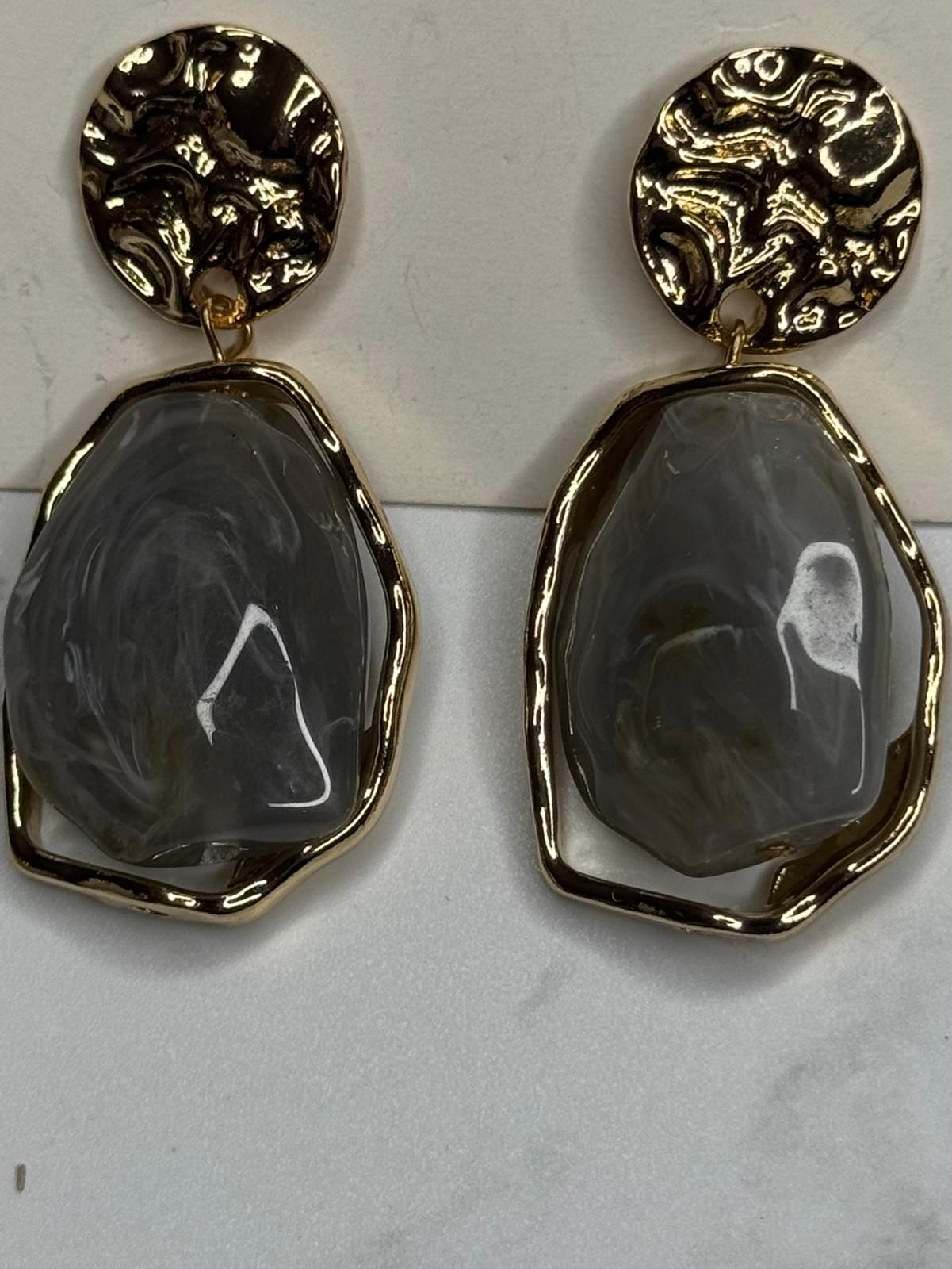 Pendientes Colgantes Dorados Piedra Gris